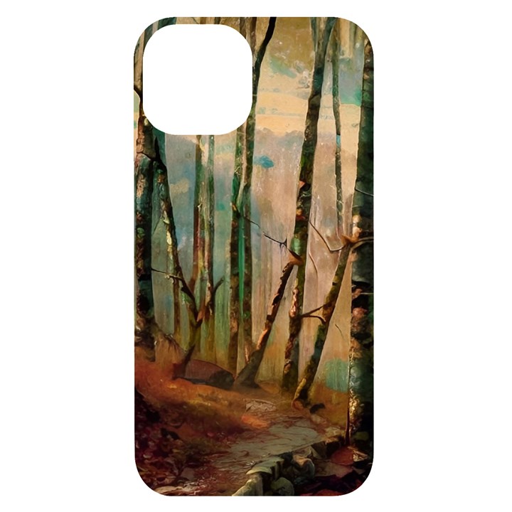 Woodland Woods Forest Trees Nature Outdoors Mist Moon Background Artwork Book iPhone 14 Black UV Print Case