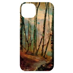 Woodland Woods Forest Trees Nature Outdoors Mist Moon Background Artwork Book Iphone 14 Plus Black Uv Print Case by Posterlux