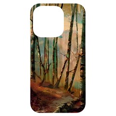 Woodland Woods Forest Trees Nature Outdoors Mist Moon Background Artwork Book Iphone 14 Pro Black Uv Print Case by Posterlux