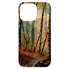 Woodland Woods Forest Trees Nature Outdoors Mist Moon Background Artwork Book Iphone 14 Pro Max Black Uv Print Case by Posterlux