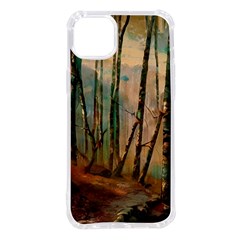 Woodland Woods Forest Trees Nature Outdoors Mist Moon Background Artwork Book Iphone 14 Plus Tpu Uv Print Case by Posterlux