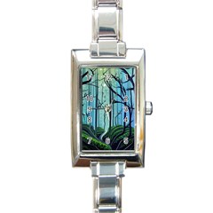 Nature Outdoors Night Trees Scene Forest Woods Light Moonlight Wilderness Stars Rectangle Italian Charm Watch by Posterlux