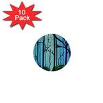 Nature Outdoors Night Trees Scene Forest Woods Light Moonlight Wilderness Stars 1  Mini Buttons (10 pack)  Front