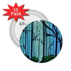 Nature Outdoors Night Trees Scene Forest Woods Light Moonlight Wilderness Stars 2 25  Buttons (10 Pack) 