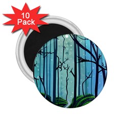 Nature Outdoors Night Trees Scene Forest Woods Light Moonlight Wilderness Stars 2 25  Magnets (10 Pack)  by Posterlux