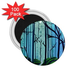 Nature Outdoors Night Trees Scene Forest Woods Light Moonlight Wilderness Stars 2 25  Magnets (100 Pack) 