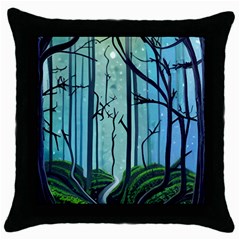 Nature Outdoors Night Trees Scene Forest Woods Light Moonlight Wilderness Stars Throw Pillow Case (black)