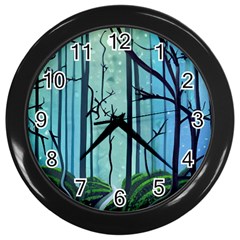 Nature Outdoors Night Trees Scene Forest Woods Light Moonlight Wilderness Stars Wall Clock (black) by Posterlux