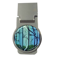 Nature Outdoors Night Trees Scene Forest Woods Light Moonlight Wilderness Stars Money Clips (round) 