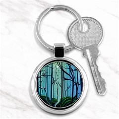 Nature Outdoors Night Trees Scene Forest Woods Light Moonlight Wilderness Stars Key Chain (round) by Posterlux