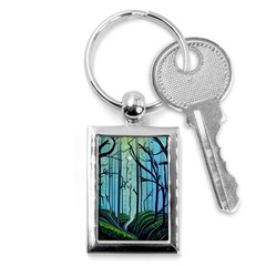 Nature Outdoors Night Trees Scene Forest Woods Light Moonlight Wilderness Stars Key Chain (rectangle) by Posterlux