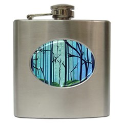 Nature Outdoors Night Trees Scene Forest Woods Light Moonlight Wilderness Stars Hip Flask (6 Oz) by Posterlux