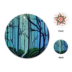 Nature Outdoors Night Trees Scene Forest Woods Light Moonlight Wilderness Stars Playing Cards Single Design (round)