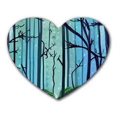 Nature Outdoors Night Trees Scene Forest Woods Light Moonlight Wilderness Stars Heart Mousepad by Posterlux