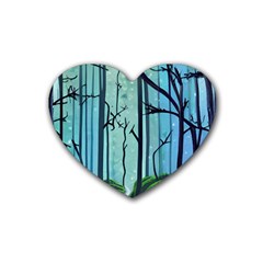 Nature Outdoors Night Trees Scene Forest Woods Light Moonlight Wilderness Stars Rubber Coaster (heart)