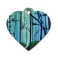 Nature Outdoors Night Trees Scene Forest Woods Light Moonlight Wilderness Stars Dog Tag Heart (one Side)