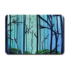 Nature Outdoors Night Trees Scene Forest Woods Light Moonlight Wilderness Stars Small Doormat by Posterlux