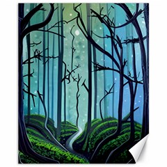 Nature Outdoors Night Trees Scene Forest Woods Light Moonlight Wilderness Stars Canvas 11  X 14 