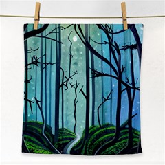 Nature Outdoors Night Trees Scene Forest Woods Light Moonlight Wilderness Stars Face Towel by Posterlux