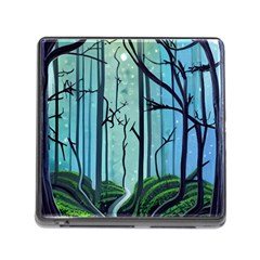 Nature Outdoors Night Trees Scene Forest Woods Light Moonlight Wilderness Stars Memory Card Reader (square 5 Slot) by Posterlux