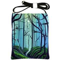 Nature Outdoors Night Trees Scene Forest Woods Light Moonlight Wilderness Stars Shoulder Sling Bag by Posterlux