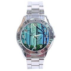 Nature Outdoors Night Trees Scene Forest Woods Light Moonlight Wilderness Stars Stainless Steel Analogue Watch by Posterlux