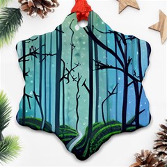 Nature Outdoors Night Trees Scene Forest Woods Light Moonlight Wilderness Stars Ornament (snowflake)