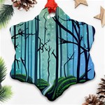 Nature Outdoors Night Trees Scene Forest Woods Light Moonlight Wilderness Stars Ornament (Snowflake) Front