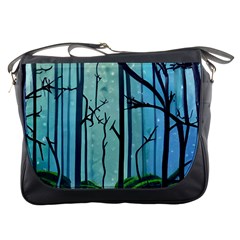 Nature Outdoors Night Trees Scene Forest Woods Light Moonlight Wilderness Stars Messenger Bag by Posterlux