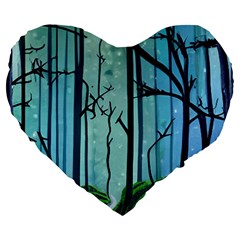 Nature Outdoors Night Trees Scene Forest Woods Light Moonlight Wilderness Stars Large 19  Premium Heart Shape Cushions