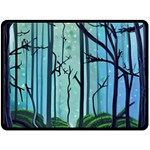 Nature Outdoors Night Trees Scene Forest Woods Light Moonlight Wilderness Stars Two Sides Fleece Blanket (Large) 80 x60  Blanket Front