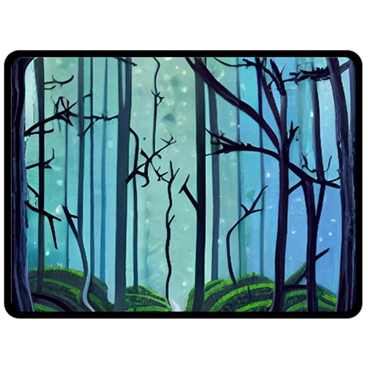 Nature Outdoors Night Trees Scene Forest Woods Light Moonlight Wilderness Stars Two Sides Fleece Blanket (Large)