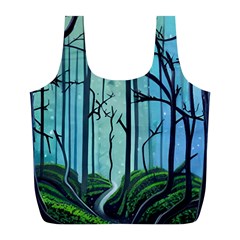 Nature Outdoors Night Trees Scene Forest Woods Light Moonlight Wilderness Stars Full Print Recycle Bag (l)