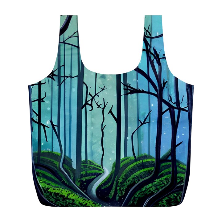 Nature Outdoors Night Trees Scene Forest Woods Light Moonlight Wilderness Stars Full Print Recycle Bag (L)