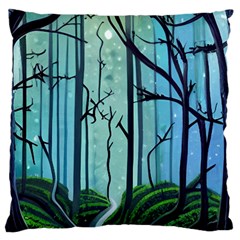 Nature Outdoors Night Trees Scene Forest Woods Light Moonlight Wilderness Stars Large Premium Plush Fleece Cushion Case (one Side) by Posterlux