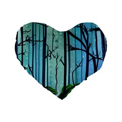 Nature Outdoors Night Trees Scene Forest Woods Light Moonlight Wilderness Stars Standard 16  Premium Flano Heart Shape Cushions