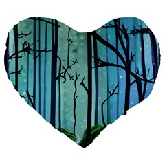 Nature Outdoors Night Trees Scene Forest Woods Light Moonlight Wilderness Stars Large 19  Premium Flano Heart Shape Cushions by Posterlux