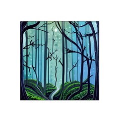 Nature Outdoors Night Trees Scene Forest Woods Light Moonlight Wilderness Stars Satin Bandana Scarf 22  X 22  by Posterlux