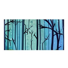 Nature Outdoors Night Trees Scene Forest Woods Light Moonlight Wilderness Stars Satin Wrap 35  X 70  by Posterlux