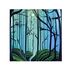 Nature Outdoors Night Trees Scene Forest Woods Light Moonlight Wilderness Stars Square Satin Scarf (30  X 30 ) by Posterlux