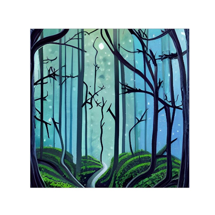 Nature Outdoors Night Trees Scene Forest Woods Light Moonlight Wilderness Stars Square Satin Scarf (30  x 30 )