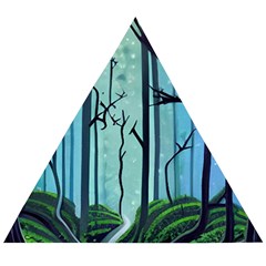 Nature Outdoors Night Trees Scene Forest Woods Light Moonlight Wilderness Stars Wooden Puzzle Triangle by Posterlux