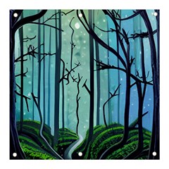 Nature Outdoors Night Trees Scene Forest Woods Light Moonlight Wilderness Stars Banner And Sign 3  X 3  by Posterlux