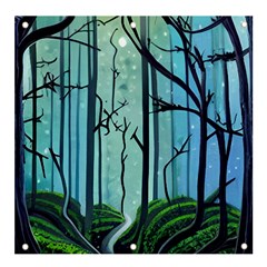 Nature Outdoors Night Trees Scene Forest Woods Light Moonlight Wilderness Stars Banner And Sign 4  X 4  by Posterlux