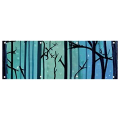 Nature Outdoors Night Trees Scene Forest Woods Light Moonlight Wilderness Stars Banner And Sign 9  X 3  by Posterlux