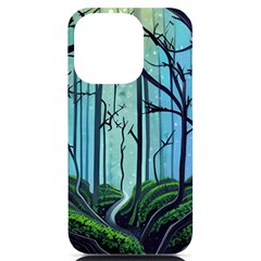 Nature Outdoors Night Trees Scene Forest Woods Light Moonlight Wilderness Stars Iphone 14 Pro Black Uv Print Case