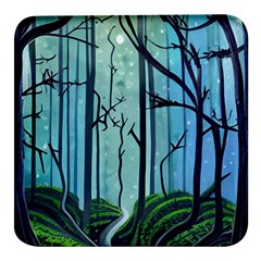 Nature Outdoors Night Trees Scene Forest Woods Light Moonlight Wilderness Stars Square Glass Fridge Magnet (4 Pack) by Posterlux