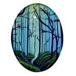 Nature Outdoors Night Trees Scene Forest Woods Light Moonlight Wilderness Stars Oval Glass Fridge Magnet (4 pack) Front