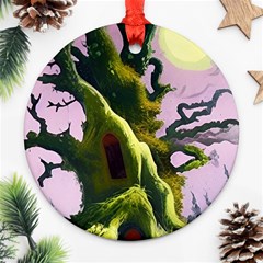 Outdoors Night Full Moon Setting Scene Woods Light Moonlight Nature Wilderness Landscape Ornament (round)