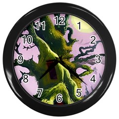 Outdoors Night Full Moon Setting Scene Woods Light Moonlight Nature Wilderness Landscape Wall Clock (black) by Posterlux